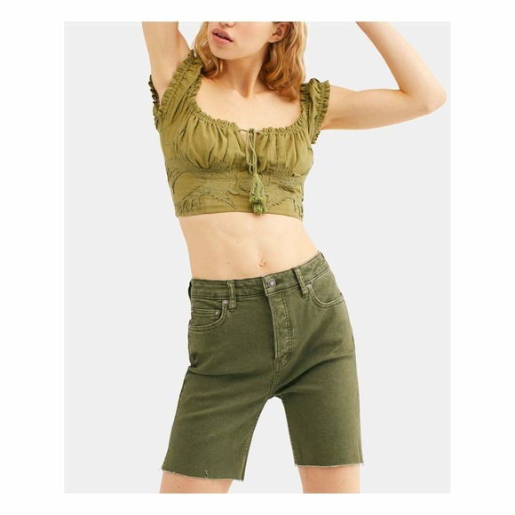 We The Free People Avery Bermuda Shorts In Army Green Sz 27 $78 Raw Hem … - Picture 2 of 8